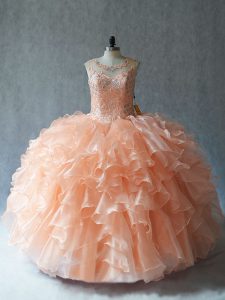Glorious Organza Sleeveless Floor Length 15 Quinceanera Dress and Beading and Ruffles
