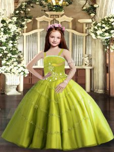 Custom Designed Yellow Green Sleeveless Tulle Lace Up Little Girl Pageant Gowns for Party and Wedding Party