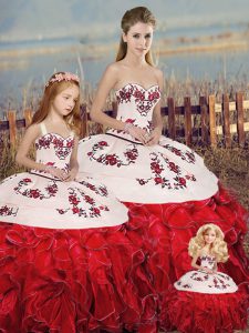 Sleeveless Lace Up Floor Length Embroidery and Ruffles and Bowknot Sweet 16 Quinceanera Dress