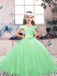 Floor Length Lace Up Kids Pageant Dress for Party and Wedding Party with Lace and Belt