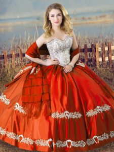 Orange Red Lace Up Quinceanera Dresses Beading and Embroidery Sleeveless Floor Length