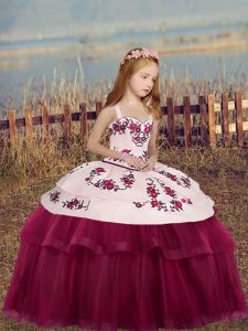 Tulle Sleeveless Floor Length Little Girl Pageant Gowns and Embroidery