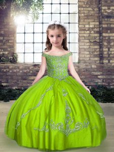 Latest Off The Shoulder Sleeveless Lace Up Pageant Gowns For Girls Tulle