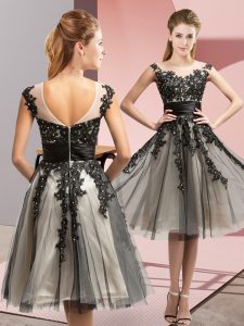 Exceptional Empire Quinceanera Court of Honor Dress Black Scoop Tulle Sleeveless Knee Length Zipper