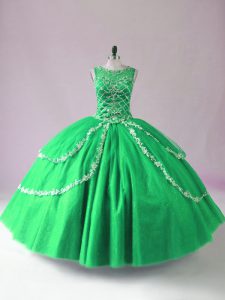 Delicate Floor Length Green Sweet 16 Quinceanera Dress Scoop Sleeveless Zipper
