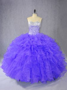 Latest Floor Length Lace Up Sweet 16 Dress Purple for Sweet 16 and Quinceanera with Ruffles