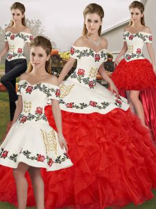 Off The Shoulder Sleeveless Organza Sweet 16 Dresses Embroidery and Ruffles Lace Up