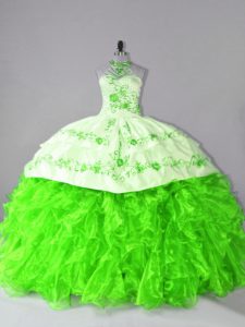 Sleeveless Embroidery and Ruffles Lace Up Sweet 16 Dresses with Court Train