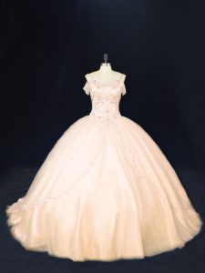Sleeveless Court Train Beading Zipper Ball Gown Prom Dress