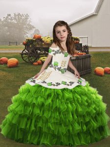 Ball Gowns Little Girls Pageant Dress Wholesale Green Straps Organza Sleeveless Floor Length Lace Up