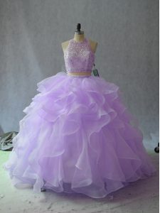Great Lavender Sleeveless Beading and Ruffles Quinceanera Gowns