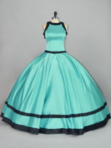 Aqua Blue Zipper Sweet 16 Quinceanera Dress Ruching Sleeveless Floor Length