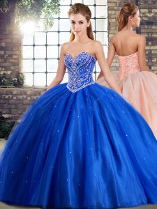 Blue Quinceanera Gown Sweetheart Sleeveless Brush Train Lace Up
