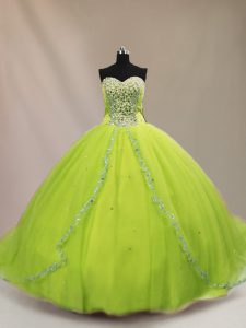 Sleeveless Court Train Lace Up Beading Vestidos de Quinceanera