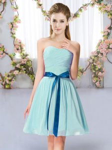 Mini Length Empire Sleeveless Aqua Blue Court Dresses for Sweet 16 Lace Up