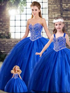 Elegant Blue Sweetheart Neckline Beading Quinceanera Gowns Sleeveless Lace Up