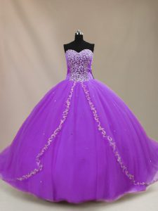 Wonderful Purple Sleeveless Beading Lace Up Vestidos de Quinceanera
