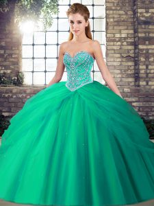 Cheap Turquoise 15th Birthday Dress Sweetheart Sleeveless Brush Train Lace Up