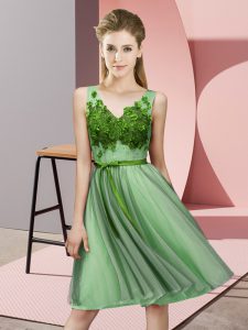 Apple Green Sleeveless Appliques Knee Length Quinceanera Court Dresses