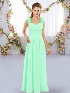 Chiffon Straps Sleeveless Lace Up Hand Made Flower Vestidos de Damas in Apple Green