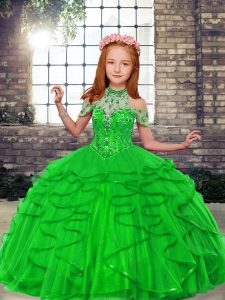 Graceful Sleeveless Floor Length Beading and Ruffles Lace Up Girls Pageant Dresses with