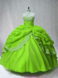 Green Long Sleeves Organza Lace Up Quinceanera Dresses for Sweet 16 and Quinceanera