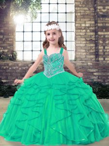 Tulle Straps Sleeveless Lace Up Beading Little Girls Pageant Dress Wholesale in Turquoise