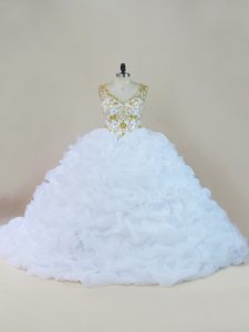 Most Popular Sleeveless Brush Train Beading and Pick Ups Lace Up Quinceanera Gown