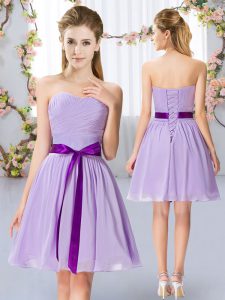 Fitting Chiffon Sleeveless Mini Length Vestidos de Damas and Belt