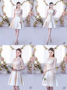 Sweet Champagne Scoop Lace Up Lace and Belt Dama Dress Sleeveless