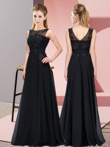 Edgy Empire Quinceanera Court of Honor Dress Black Scoop Chiffon Sleeveless Floor Length Zipper
