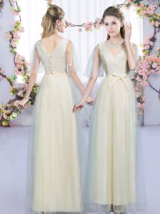 Dramatic V-neck Sleeveless Tulle Quinceanera Court Dresses Lace and Bowknot Lace Up