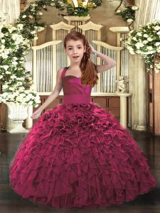 Ruffles Little Girls Pageant Dress Wholesale Fuchsia Lace Up Sleeveless Floor Length