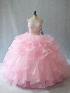 Sleeveless Brush Train Beading and Ruffles Backless Vestidos de Quinceanera