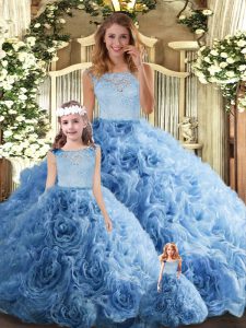 Colorful Baby Blue Scoop Zipper Lace Sweet 16 Dress Sleeveless