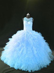 Low Price Lace Up Sweet 16 Quinceanera Dress Blue and Light Blue for Sweet 16 and Quinceanera with Appliques and Ruffles