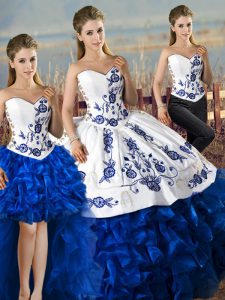 Vintage Blue And White Quinceanera Gowns Sweetheart Sleeveless Lace Up