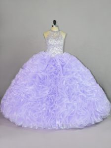 Lavender Lace Up 15th Birthday Dress Beading and Ruffles Sleeveless