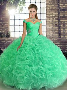 Dazzling Turquoise Off The Shoulder Lace Up Beading Sweet 16 Dresses Sleeveless