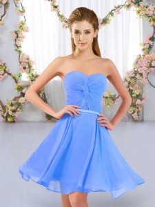 Baby Blue Empire Chiffon Sweetheart Sleeveless Ruching Mini Length Lace Up Court Dresses for Sweet 16