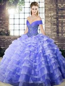 Organza Sleeveless Quinceanera Dress Brush Train and Beading and Ruffled Layers