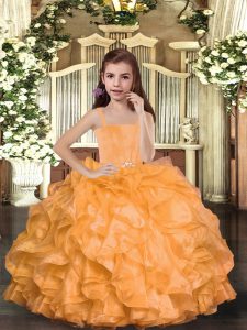 Orange Lace Up Straps Ruffles Custom Made Pageant Dress Organza Sleeveless
