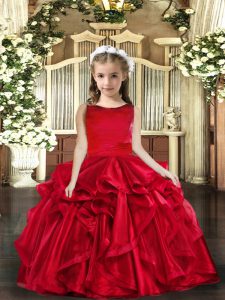 Adorable Red Sleeveless Ruffles Floor Length Little Girls Pageant Dress Wholesale