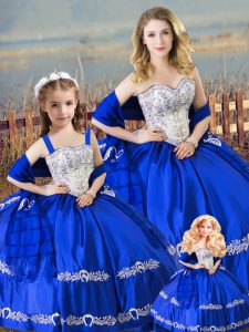 Floor Length Lace Up Sweet 16 Quinceanera Dress Royal Blue for Sweet 16 and Quinceanera with Beading and Embroidery