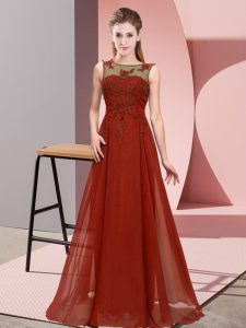 Fantastic Floor Length Empire Sleeveless Rust Red Dama Dress for Quinceanera Zipper