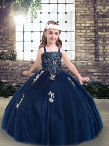 Dramatic Straps Sleeveless Tulle Little Girl Pageant Dress Appliques Lace Up
