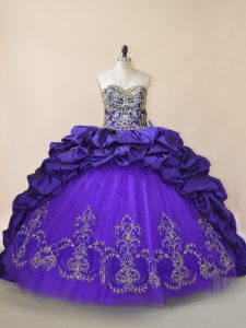 Purple Sweetheart Neckline Embroidery and Pick Ups Quinceanera Dresses Sleeveless Lace Up