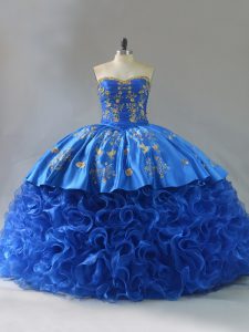 Suitable Embroidery and Ruffles Vestidos de Quinceanera Royal Blue Lace Up Sleeveless