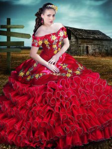 Floor Length Ball Gowns Sleeveless Red Quinceanera Dresses Lace Up