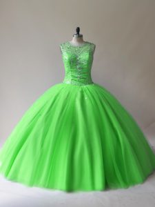 Most Popular Sleeveless Floor Length Beading Lace Up 15 Quinceanera Dress with